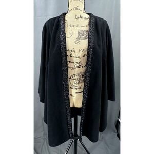 Patti La Belle Poncho Women One Size Black Wool Blend Beaded Cape Wrap Elegant